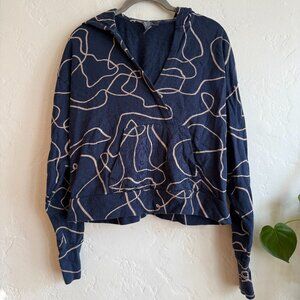 Sweaty Betty After Class Navy Abstract Lines Cotton Relaxed Hoodie Size XS